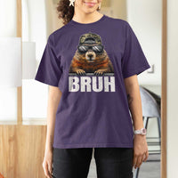 Bruh Groundhog T Shirt For Women Funny Woodchuck Camo Hat Youth Teens Kids Slang - Wonder Print Shop