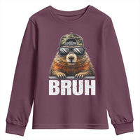 Bruh Groundhog Youth Sweatshirt Funny Woodchuck Camo Hat Youth Teens Kids Slang - Wonder Print Shop