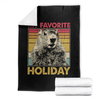 Groundhog Day Throw Blanket Retro My Favorite Holiday Retro Woodchuck