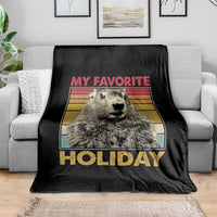 Groundhog Day Throw Blanket Retro My Favorite Holiday Retro Woodchuck