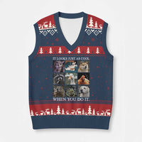 Animals Smoking Cigarettes Meme V-Neck Knit Sweater Vest It Looks Just as Cool When You Do It - Wonder Print Shop