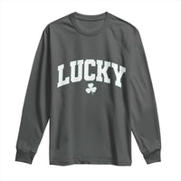 Retro Lucky Long Sleeve Shirt St Patricks Day Irish Shamrock Varsity