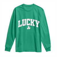 Retro Lucky Long Sleeve Shirt St Patricks Day Irish Shamrock Varsity