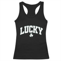 Retro Lucky Racerback Tank Top St Patricks Day Irish Shamrock Varsity
