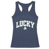 Retro Lucky Racerback Tank Top St Patricks Day Irish Shamrock Varsity