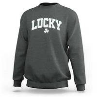 Retro Lucky Sweatshirt St Patricks Day Irish Shamrock Varsity