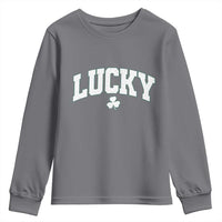 Retro Lucky Youth Sweatshirt St Patricks Day Irish Shamrock Varsity