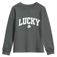 Retro Lucky Youth Sweatshirt St Patricks Day Irish Shamrock Varsity