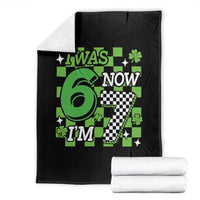 I Was 6 Now I'm 7 Throw Blanket Funny 7th 67 Birthday Meme Lucky Shamrock Checkered
