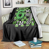 I Was 6 Now I'm 7 Throw Blanket Funny 7th 67 Birthday Meme Lucky Shamrock Checkered