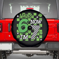 I Was 6 Now I'm 7 Spare Tire Cover Funny 7th 67 Birthday Meme Lucky Shamrock Checkered