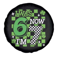 I Was 6 Now I'm 7 Spare Tire Cover Funny 7th 67 Birthday Meme Lucky Shamrock Checkered