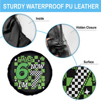 I Was 6 Now I'm 7 Spare Tire Cover Funny 7th 67 Birthday Meme Lucky Shamrock Checkered