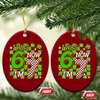 I Was 6 Now I'm 7 Ceramic Ornament Funny 7th 67 Birthday Meme Lucky Shamrock Checkered