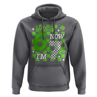 I Was 6 Now I'm 7 Hoodie Funny 7th 67 Birthday Meme Lucky Shamrock Checkered