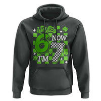 I Was 6 Now I'm 7 Hoodie Funny 7th 67 Birthday Meme Lucky Shamrock Checkered