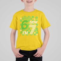 I Was 6 Now I'm 7 T Shirt For Kid Funny 7th 67 Birthday Meme Lucky Shamrock Checkered