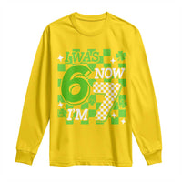 I Was 6 Now I'm 7 Long Sleeve Shirt Funny 7th 67 Birthday Meme Lucky Shamrock Checkered