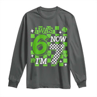I Was 6 Now I'm 7 Long Sleeve Shirt Funny 7th 67 Birthday Meme Lucky Shamrock Checkered