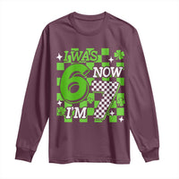 I Was 6 Now I'm 7 Long Sleeve Shirt Funny 7th 67 Birthday Meme Lucky Shamrock Checkered