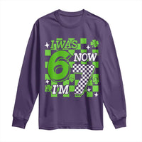 I Was 6 Now I'm 7 Long Sleeve Shirt Funny 7th 67 Birthday Meme Lucky Shamrock Checkered