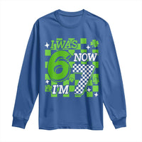 I Was 6 Now I'm 7 Long Sleeve Shirt Funny 7th 67 Birthday Meme Lucky Shamrock Checkered