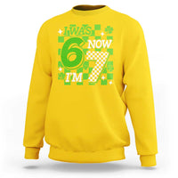 I Was 6 Now I'm 7 Sweatshirt Funny 7th 67 Birthday Meme Lucky Shamrock Checkered