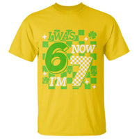 I Was 6 Now I'm 7 T Shirt Funny 7th 67 Birthday Meme Lucky Shamrock Checkered