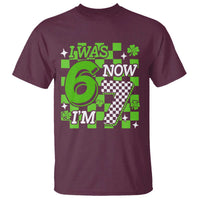 I Was 6 Now I'm 7 T Shirt Funny 7th 67 Birthday Meme Lucky Shamrock Checkered