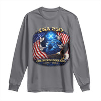 US 250th Anniversary Long Sleeve Shirt 250 Years One Nation Under God Christian Patriotic Cross USA Flag