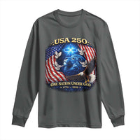 US 250th Anniversary Long Sleeve Shirt 250 Years One Nation Under God Christian Patriotic Cross USA Flag
