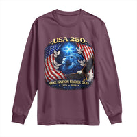 US 250th Anniversary Long Sleeve Shirt 250 Years One Nation Under God Christian Patriotic Cross USA Flag