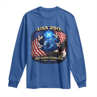 US 250th Anniversary Long Sleeve Shirt 250 Years One Nation Under God Christian Patriotic Cross USA Flag