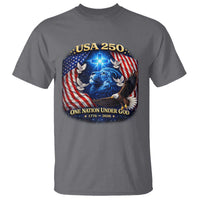 US 250th Anniversary T Shirt 250 Years One Nation Under God Christian Patriotic Cross USA Flag