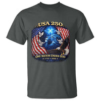 US 250th Anniversary T Shirt 250 Years One Nation Under God Christian Patriotic Cross USA Flag