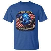 US 250th Anniversary T Shirt 250 Years One Nation Under God Christian Patriotic Cross USA Flag