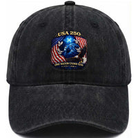 US 250th Anniversary Washed Cotton Baseball Cap 250 Years One Nation Under God Christian Patriotic Cross USA Flag