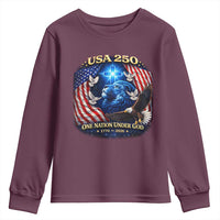 US 250th Anniversary Youth Sweatshirt 250 Years One Nation Under God Christian Patriotic Cross USA Flag