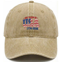USA 250 Years Of Freedom Washed Cotton Baseball Cap USA Independence 250th Anniversary 1776 2026 Patriotic Flag
