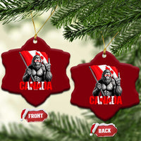 Bigfoot Canada Flag Ceramic Ornament Canadian Maple Leaf Patriotic Sasquatch