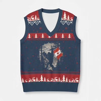 Bigfoot Canada Flag V-Neck Knit Sweater Vest Retro Sasquatch Forest Rock On