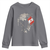 Bigfoot Canada Flag Youth Sweatshirt Retro Sasquatch Forest Rock On