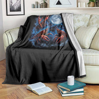 Three Crawfish Moon Throw Blanket Lobster Howling To The Moon Vintage Moon Animals