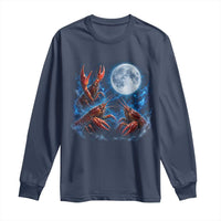 Three Crawfish Moon Long Sleeve Shirt Lobster Howling To The Moon Vintage Moon Animals