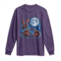 Three Crawfish Moon Long Sleeve Shirt Lobster Howling To The Moon Vintage Moon Animals