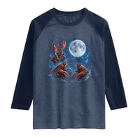 Three Crawfish Moon Raglan Shirt Lobster Howling To The Moon Vintage Moon Animals