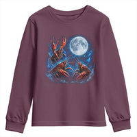 Three Crawfish Moon Youth Sweatshirt Lobster Howling To The Moon Vintage Moon Animals