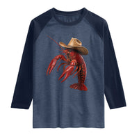Cowboy Crawfish Raglan Shirt Yeeclaw Western Country Seafood Lobster Cajun Lovers