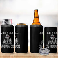 Funny Dad 4 in 1 Can Cooler Tumbler Just A Dad Who Always Came Back With The Milk Skeleton American Flag