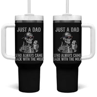 Funny Dad Tumbler With Handle Just A Dad Who Always Came Back With The Milk Skeleton American Flag